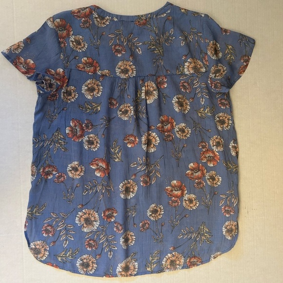 Lee Blue Floral Blouse top with Tie Front Sz-M. B1 - Picture 5 of 8